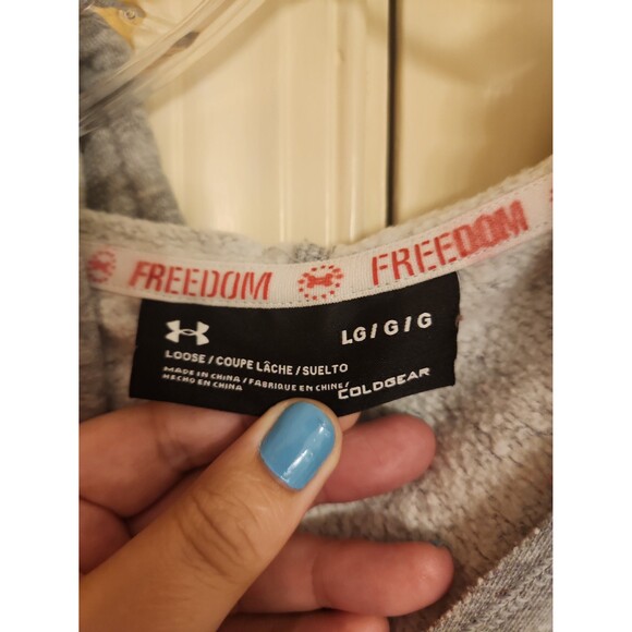 Under Armour Women's Coldgear Loose Fit Gray Pullover Hoodie w/ Flag Size L - Picture 3 of 7